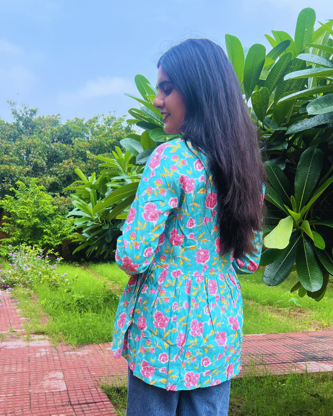 Zyra Floral Comfort Peplum Top - V Neck