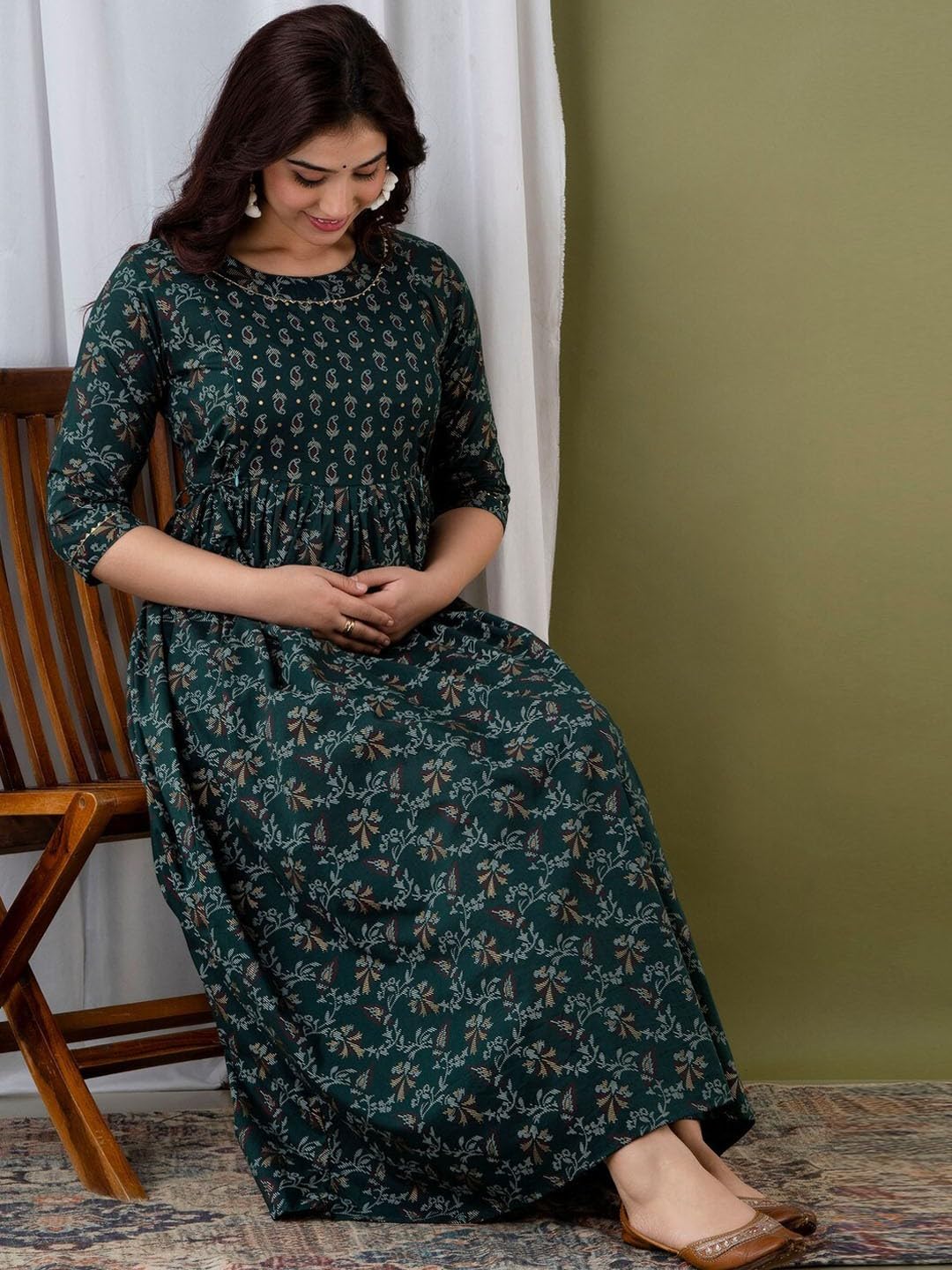 Kunal Enterprises Women's Cotton Floral Printed Maternity Feeding DressKurti with Zipper Maternity Gown for Women Feeding Dress