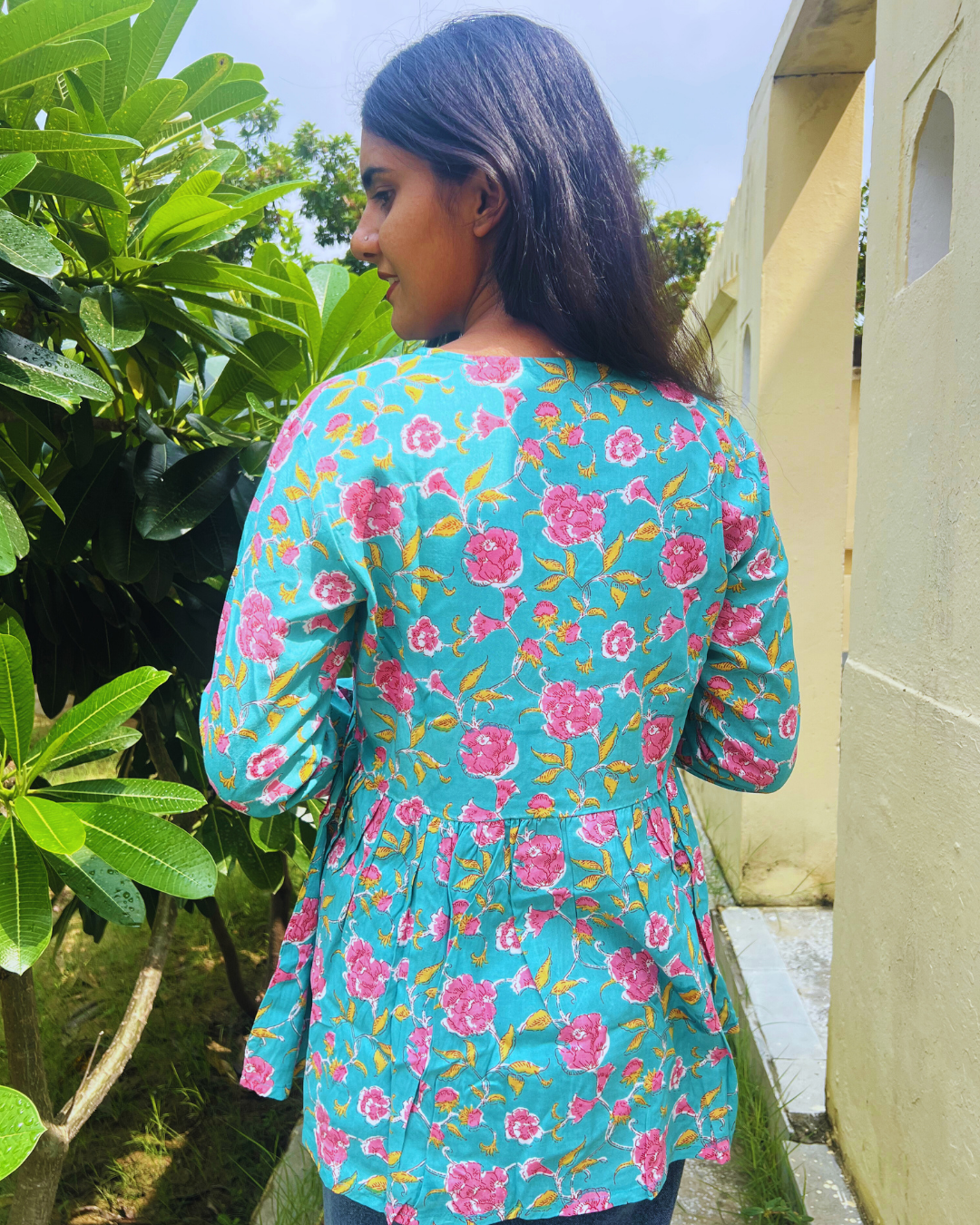 Zyra Floral Comfort Peplum Top - V Neck