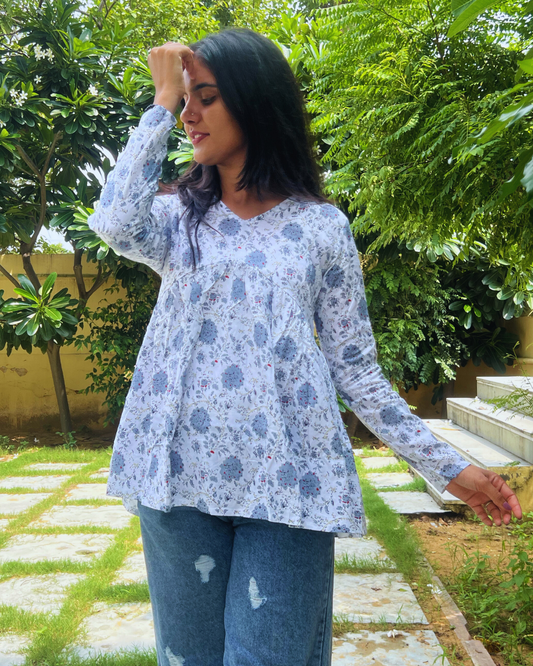 Meera V-Neck Kurti - White