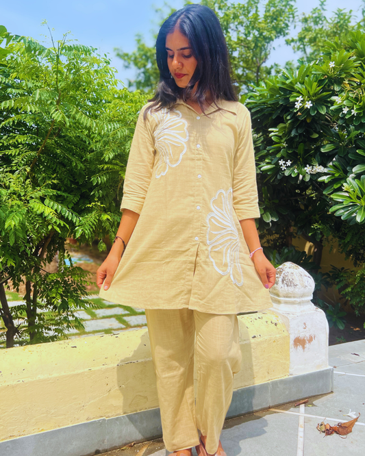 Aarvi Beige Cotton Cord-Set – Floral Touch