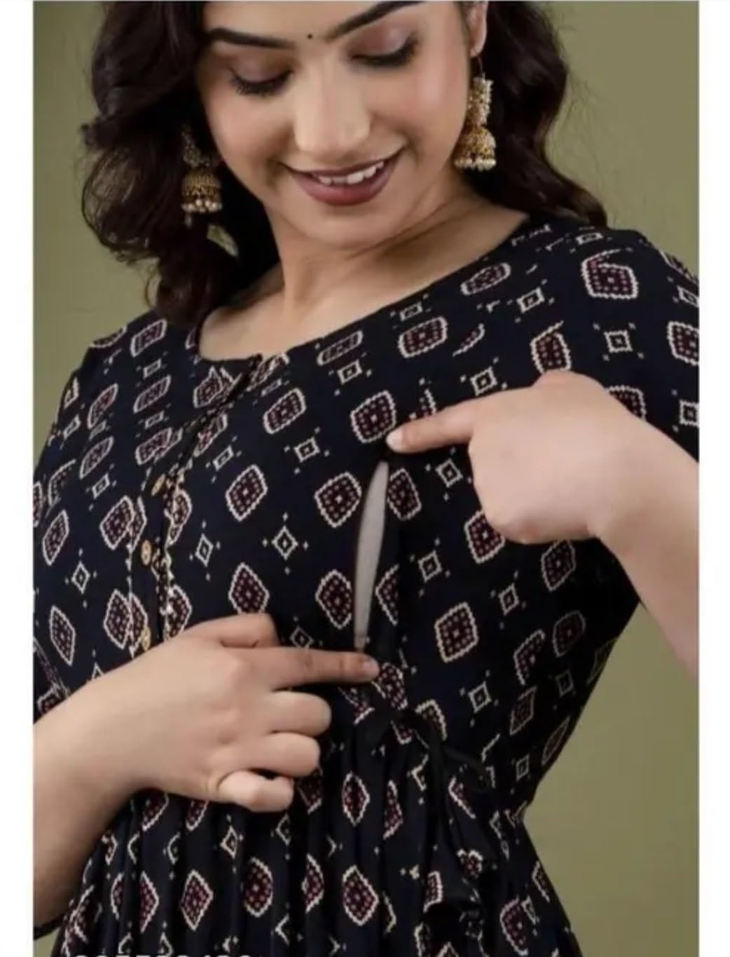 Women's Cotton 3/4 Sleeve Round Neck Breathable Comfortable Pregnancy Maternity Gown Baby Feeding Kurta