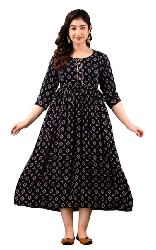 Women's Cotton 3/4 Sleeve Round Neck Breathable Comfortable Pregnancy Maternity Gown Baby Feeding Kurta