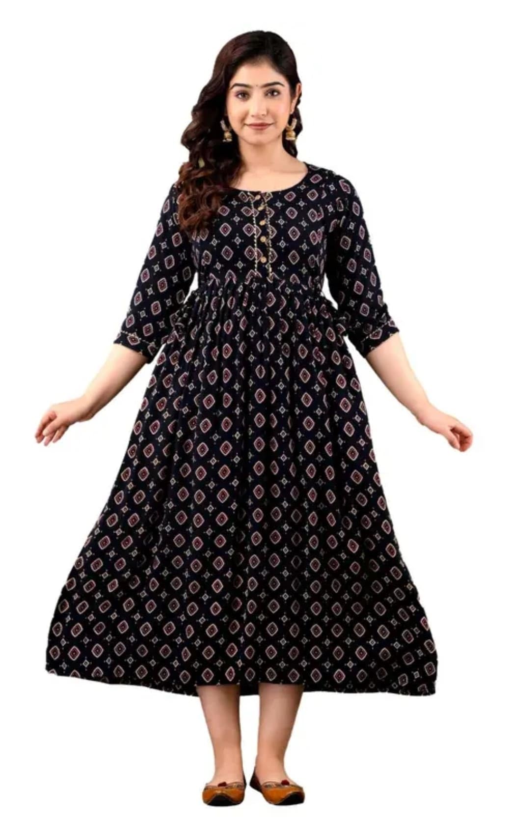 Women's Cotton 3/4 Sleeve Round Neck Breathable Comfortable Pregnancy Maternity Gown Baby Feeding Kurta