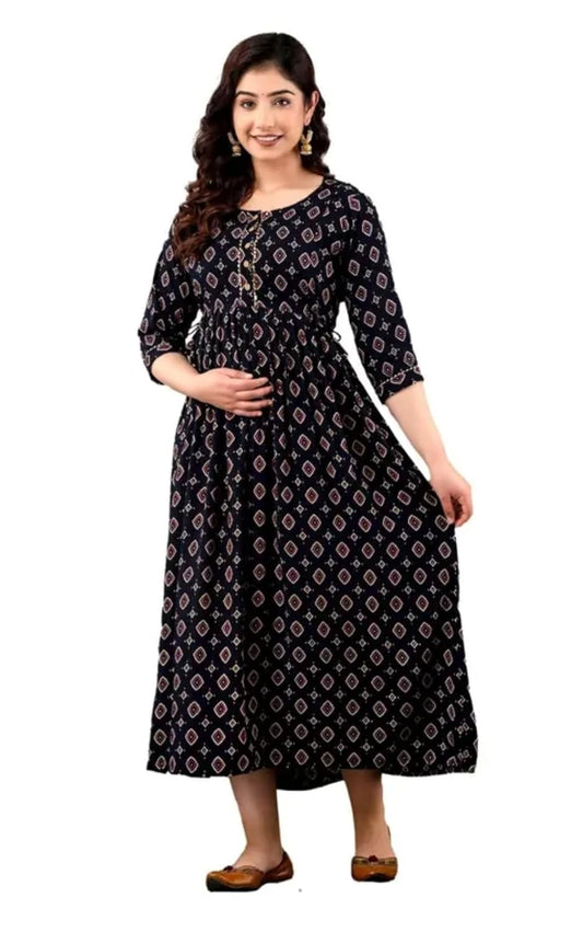 Women's Cotton 3/4 Sleeve Round Neck Breathable Comfortable Pregnancy Maternity Gown Baby Feeding Kurta