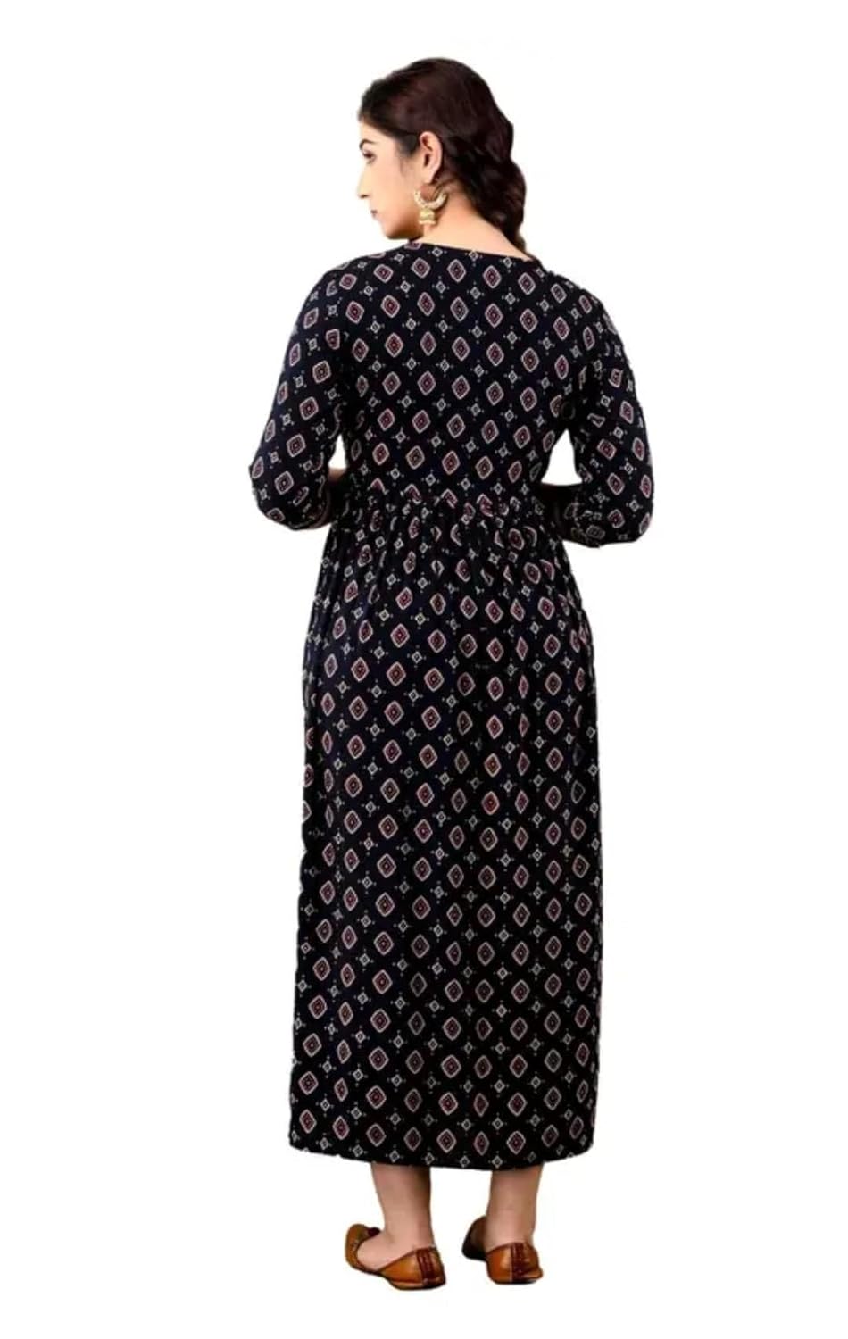 Women's Cotton 3/4 Sleeve Round Neck Breathable Comfortable Pregnancy Maternity Gown Baby Feeding Kurta
