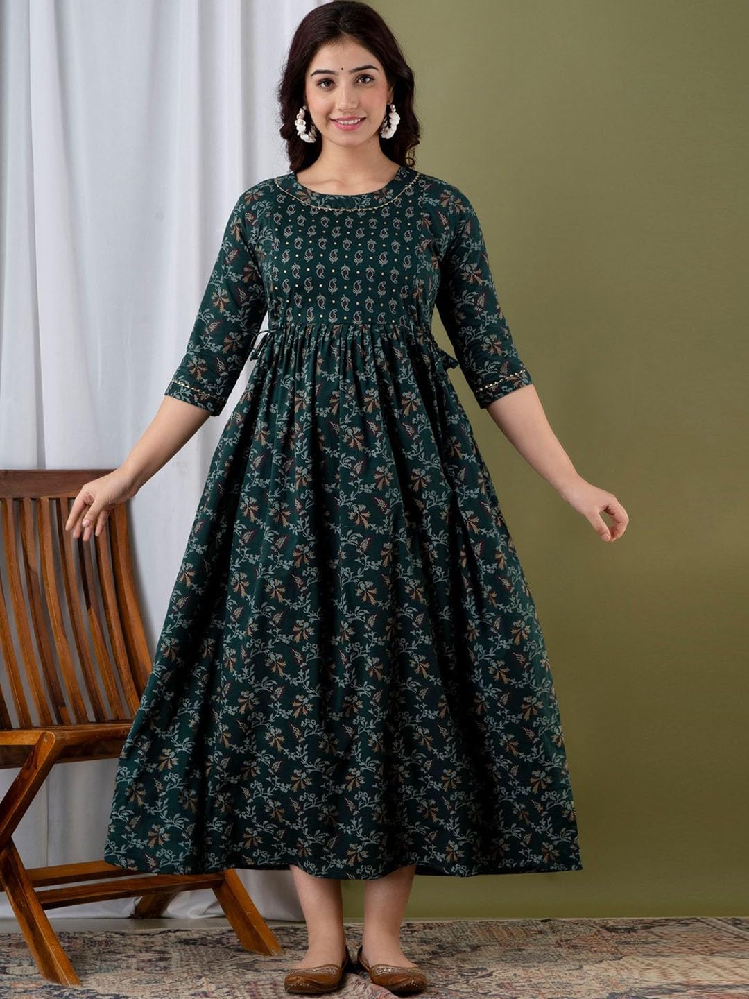 Kunal Enterprises Women's Cotton Floral Printed Maternity Feeding DressKurti with Zipper Maternity Gown for Women Feeding Dress