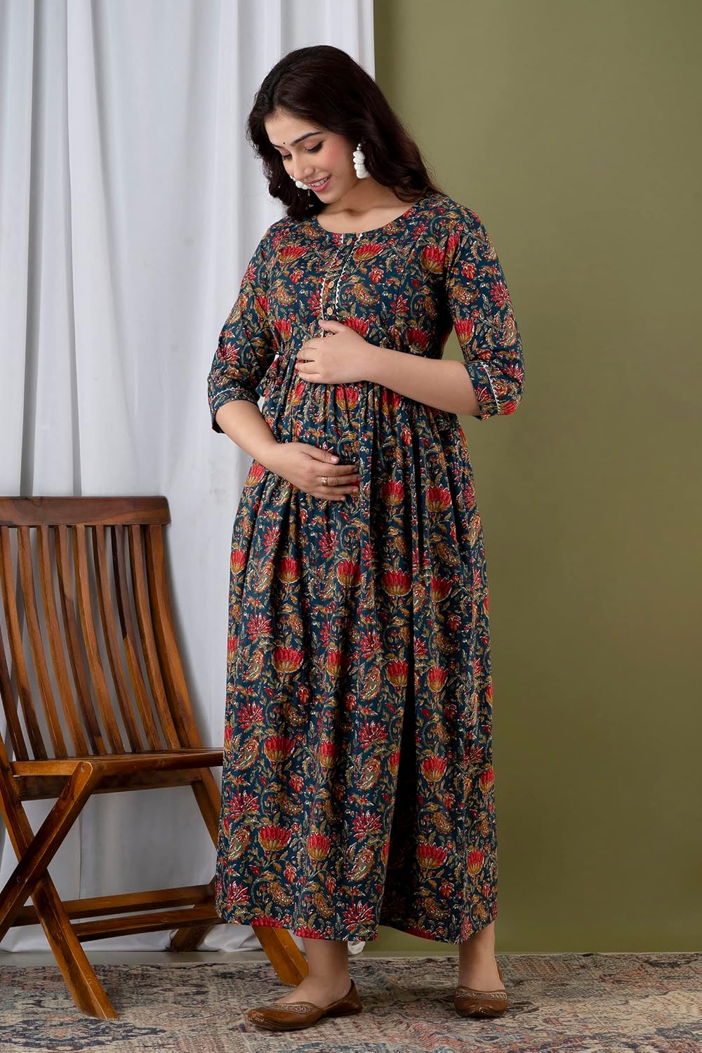 JAIPURFAME Stylish Women's Pure Cotton All Over Printed Kurti Gown, Maternity Dress, and Feeding Dress – Comfortable and Elegant Maternity Wear for Women