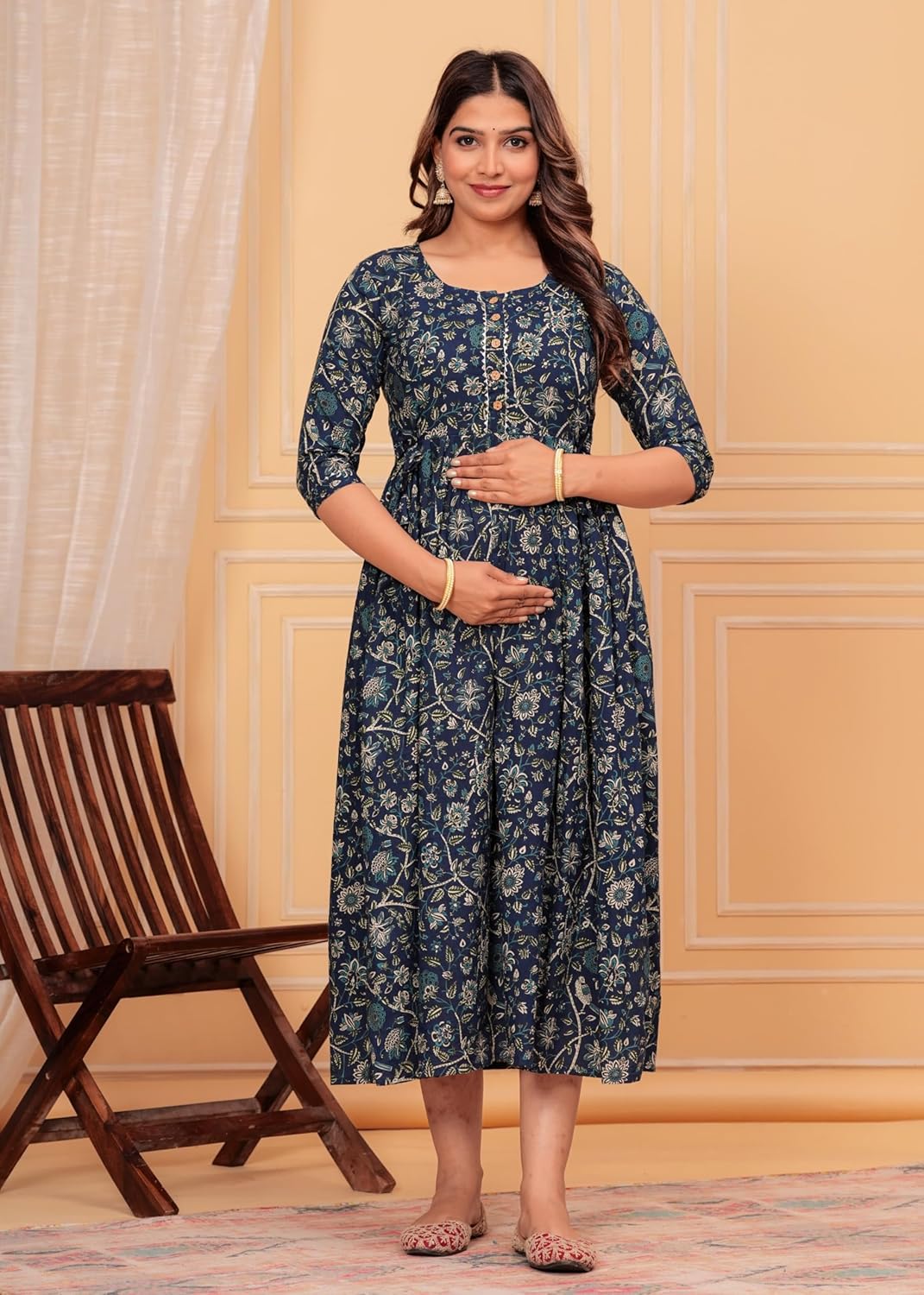 Maternity Feeding Kurti for Women | Cotton Blend Anarkali Dress with Nursing Zip for Pre & Post Pregnancy | Summer Dress