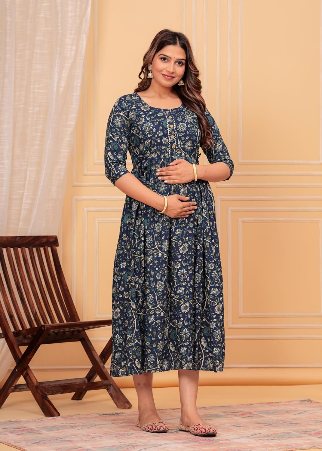 Maternity Feeding Kurti for Women | Cotton Blend Anarkali Dress with Nursing Zip for Pre & Post Pregnancy | Summer Dress