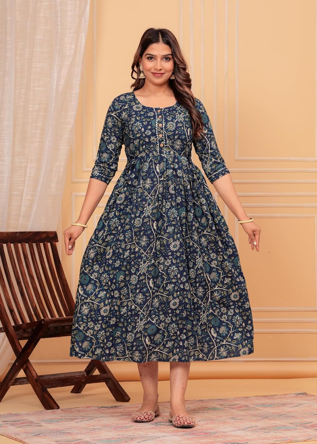 Maternity Feeding Kurti for Women | Cotton Blend Anarkali Dress with Nursing Zip for Pre & Post Pregnancy | Summer Dress