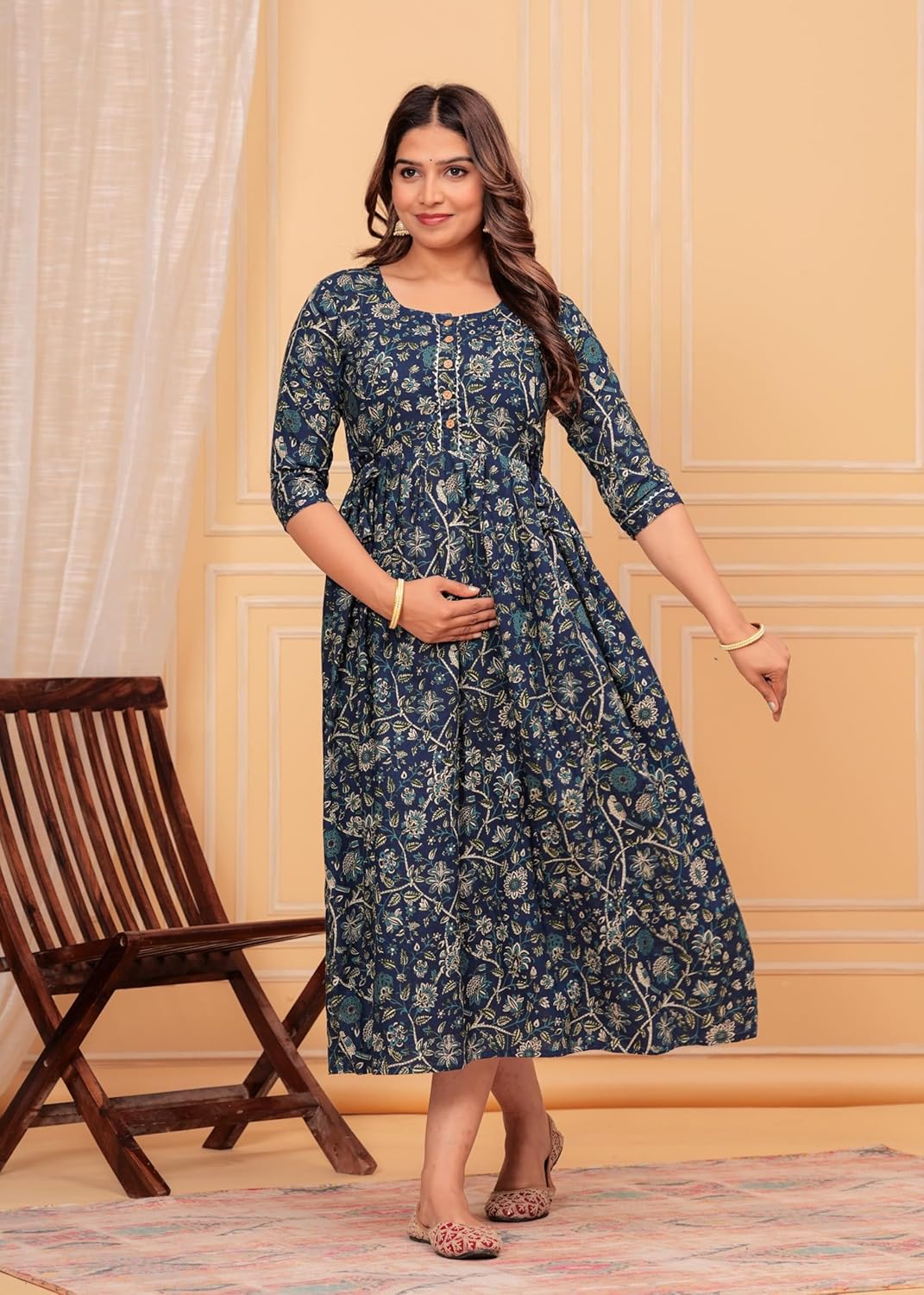 Maternity Feeding Kurti for Women | Cotton Blend Anarkali Dress with Nursing Zip for Pre & Post Pregnancy | Summer Dress