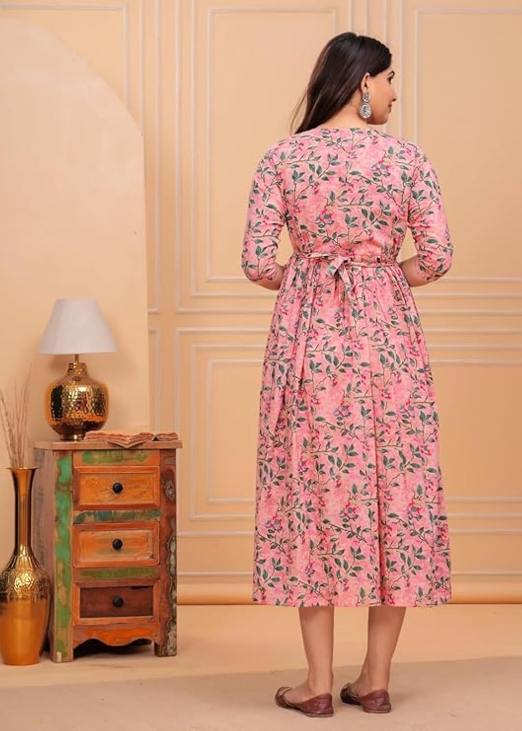 Chitranshi Women's Pure Cotton Floral Printed Both Side Invisible Vertical Zipper Feeding Kurti | All Over Print Maternity Gown