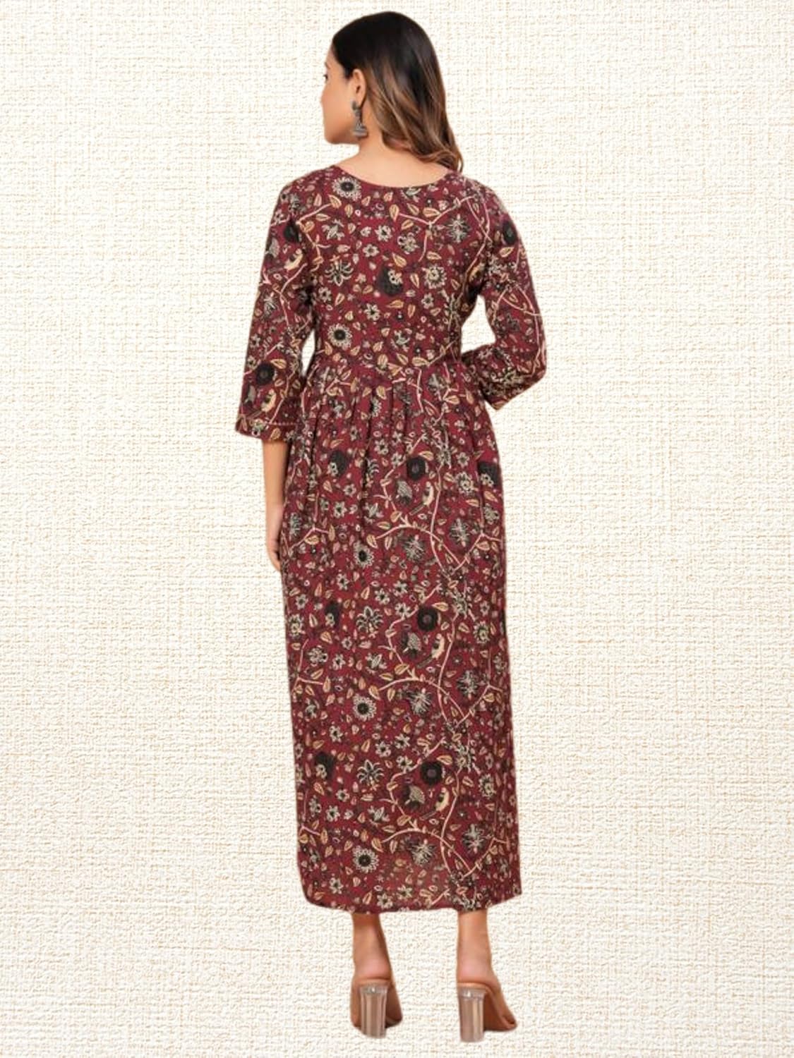Feemel Cotton Maternity Kurti, Green Floral Print, M Size, with Feeding Chains