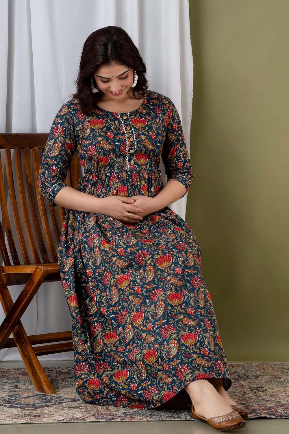 JAIPURFAME Stylish Women's Pure Cotton All Over Printed Kurti Gown, Maternity Dress, and Feeding Dress – Comfortable and Elegant Maternity Wear for Women