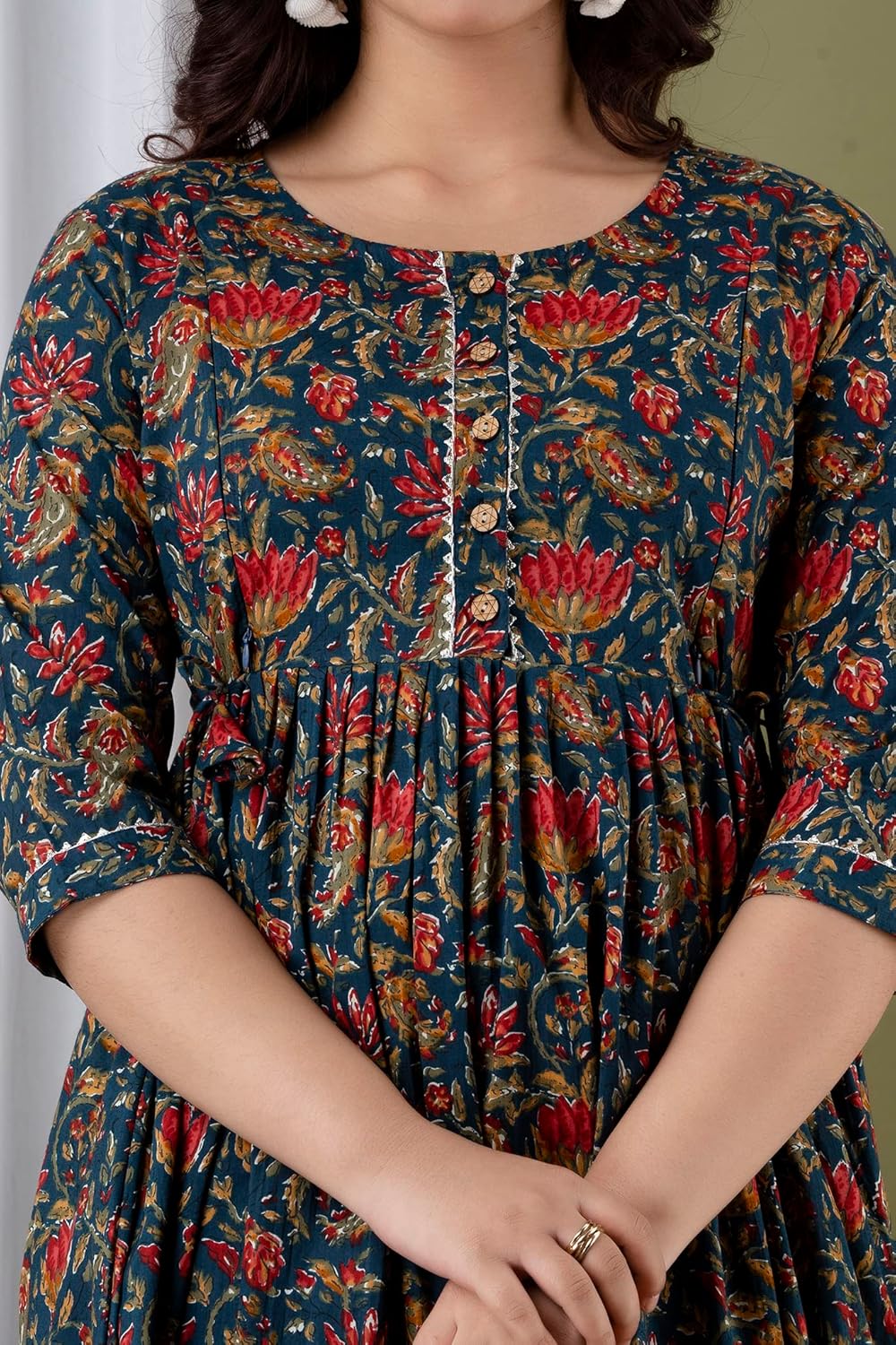 JAIPURFAME Stylish Women's Pure Cotton All Over Printed Kurti Gown, Maternity Dress, and Feeding Dress – Comfortable and Elegant Maternity Wear for Women