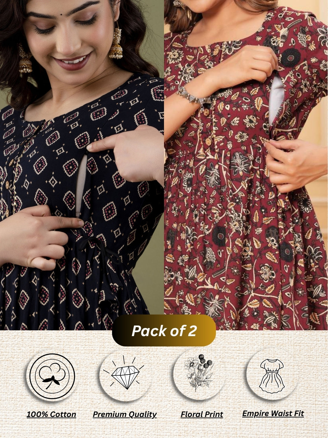 Maternity Feeding Kurti Combo – Stylish Set of 2
