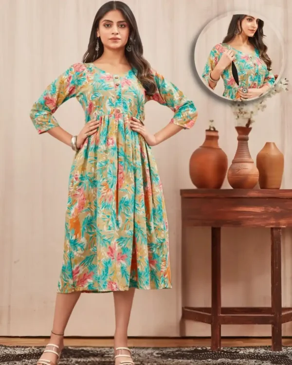 Printed Maternity Kurti – Soft Rayon Fabric for Everyday Comfort